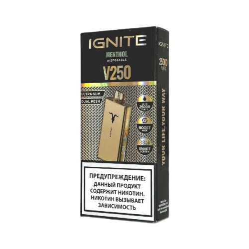 Электронная сигарета Ignite V250 Gold 25000 - Menthol (Ментол)